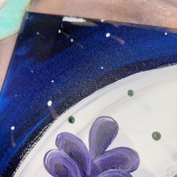 Day of The Dead Spooky Crescent Sugar Skull Moon Acrylic Painting on Canvas - Picture 9 of 10